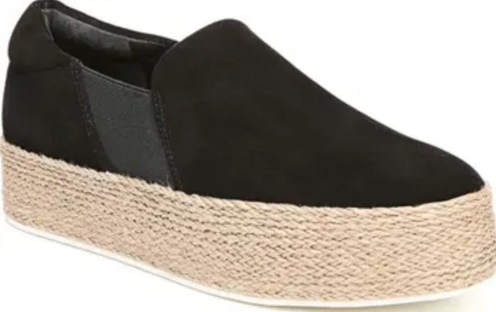 Vince Wilden Flatform Espadrille Suede Platform Slip On Sneaker Black 8.5